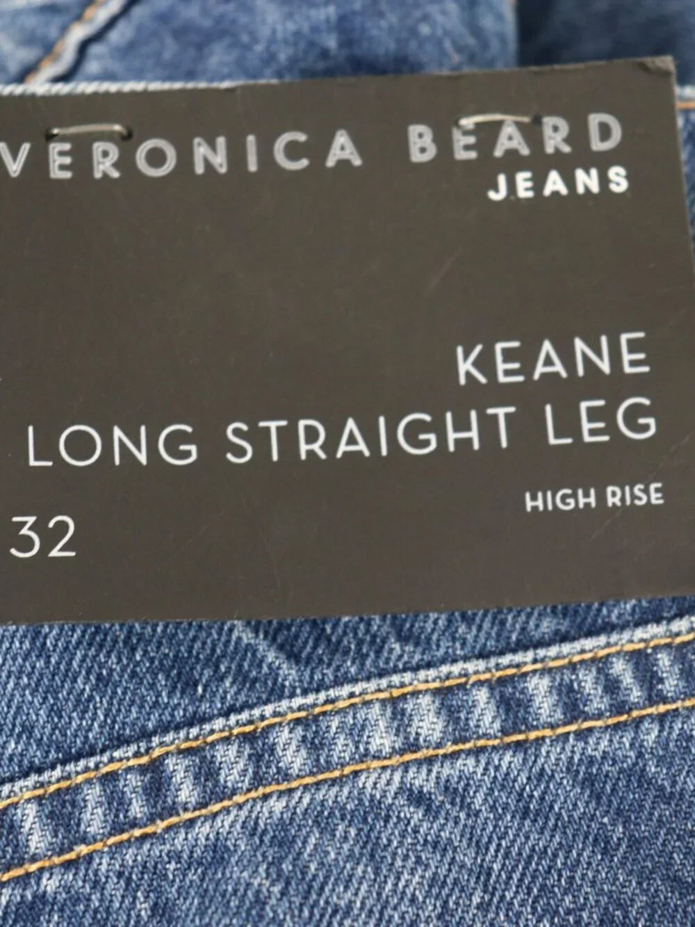 NWT Veronica Beard Keane High Rise Long Straight Leg Jeans Blue 32 Front Slit